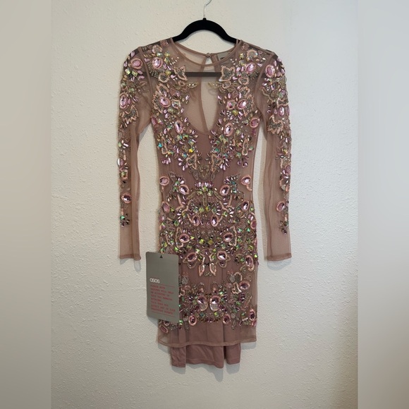 ASOS Pink Mesh & Bejeweled Dress with Slip - US Size 0 - Picture 12 of 12